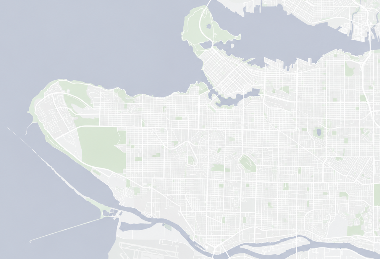 Carte de Vancouver et d’UBC avec un point par lieu